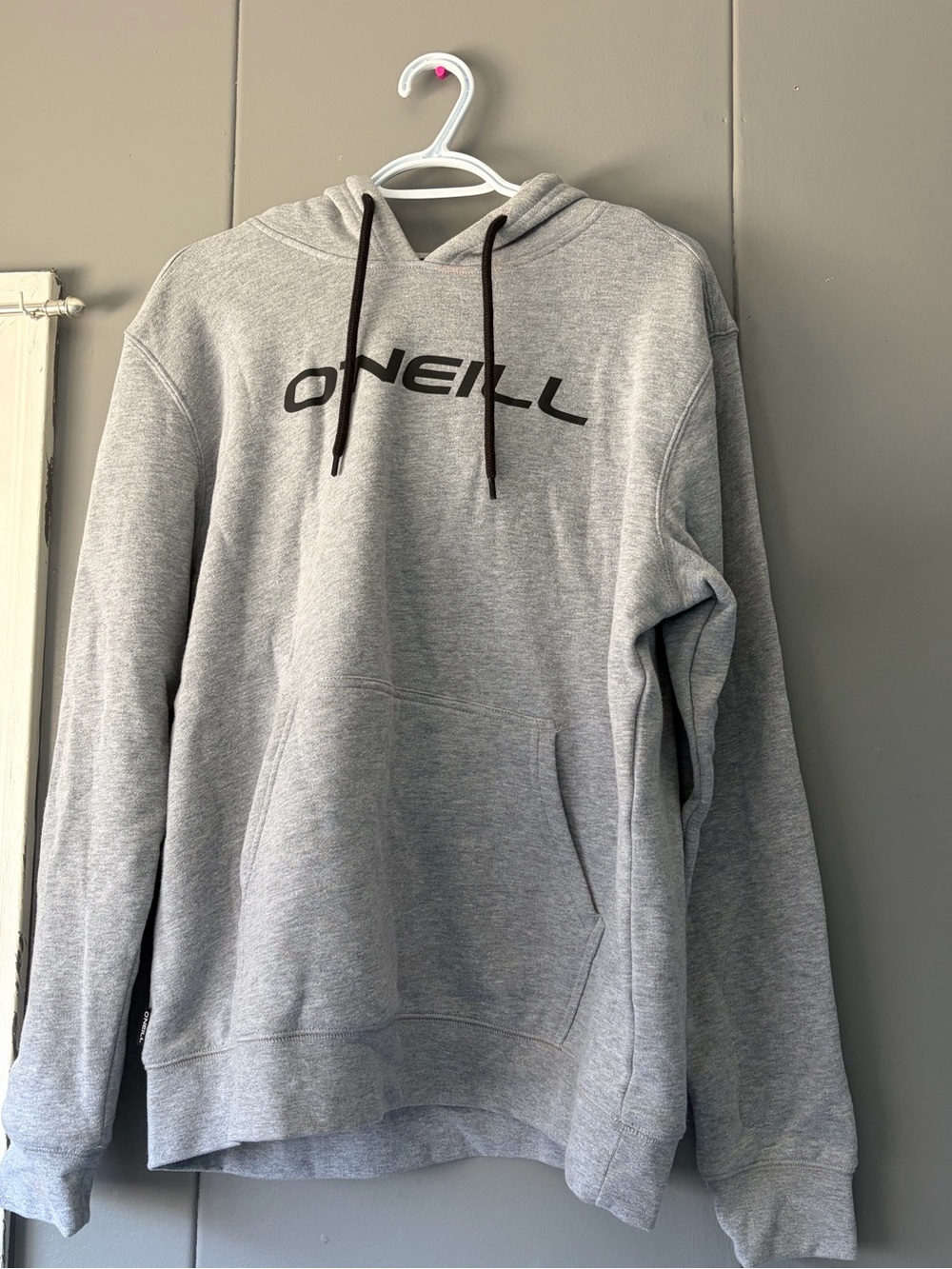 O'Neill Light Gray Logo Pullover Hoodie with Black Drawstrings
